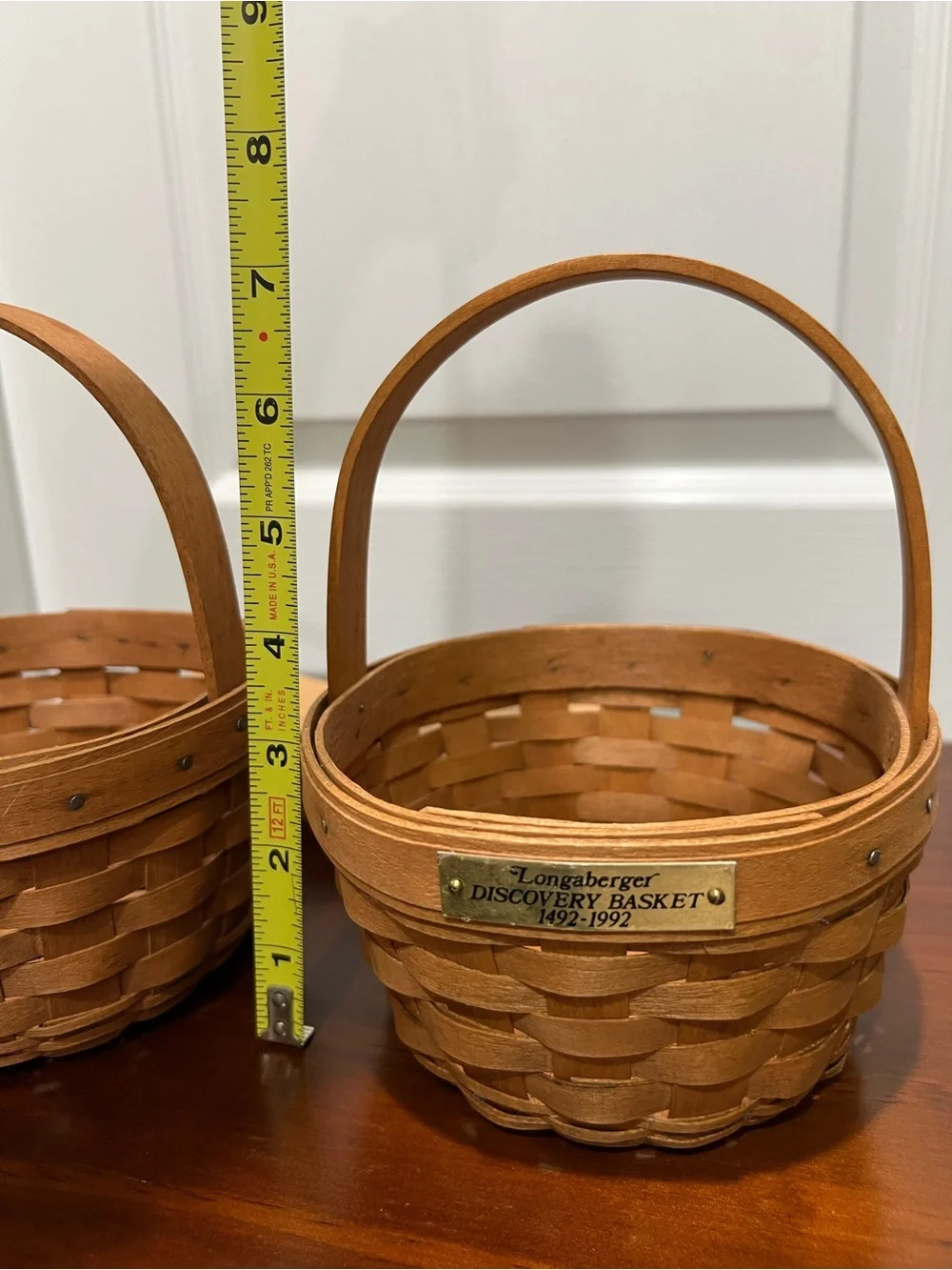 Vtg Longaberger Pair (2) Handwoven Basket with Brass Nameplates 1992